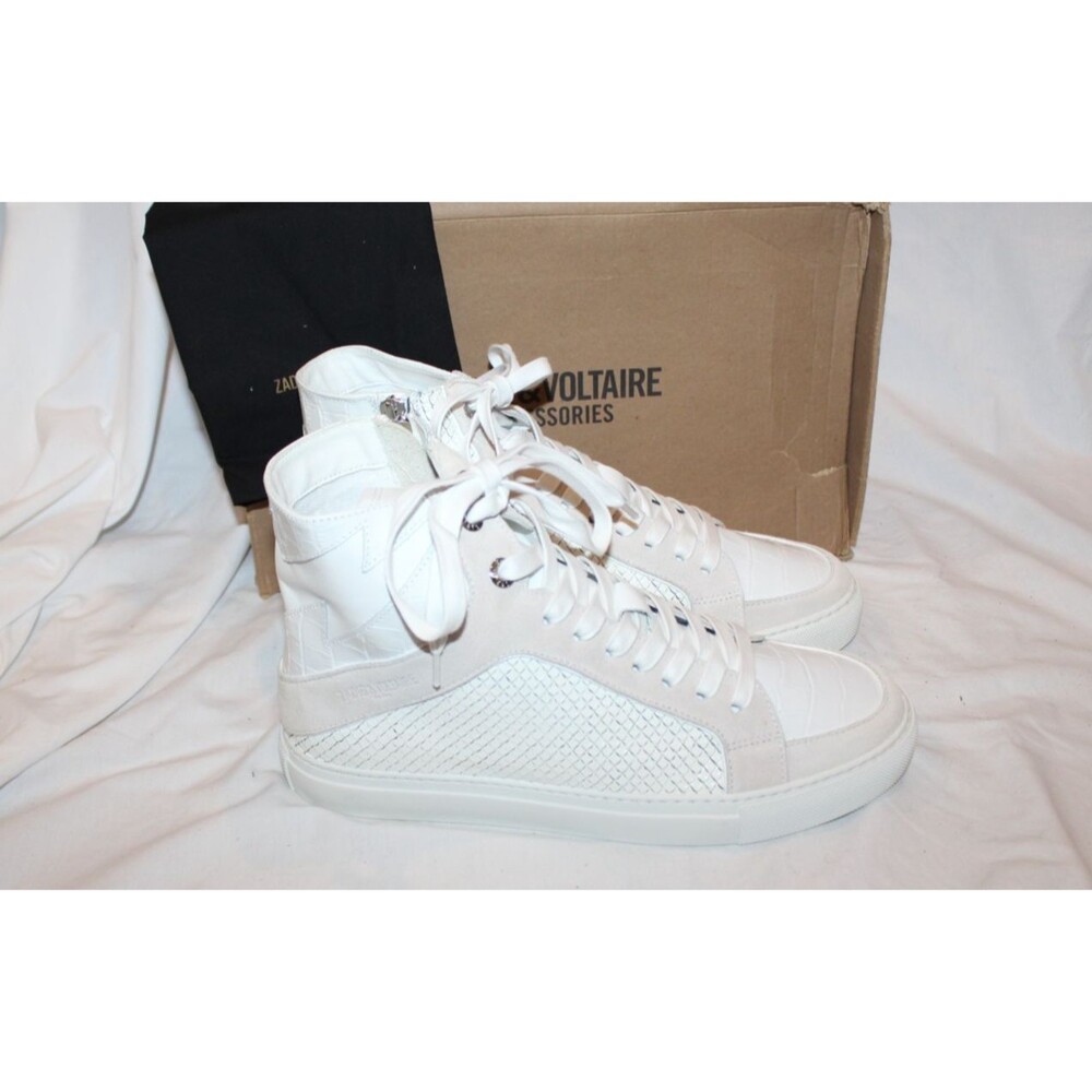 ZADIG & VOLTAIRE Zv1747 High Flash Keith Croc Blanc Leather Sneakers sz 41 $458